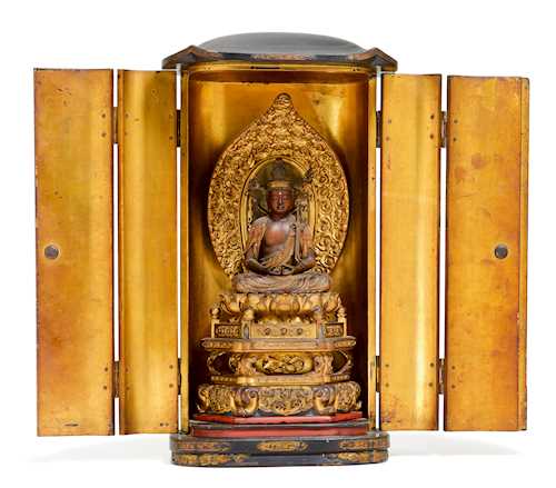 A LARGE ZUSHI (PORTABLE SHRINE) BEARING AMIDA BUDDHA.