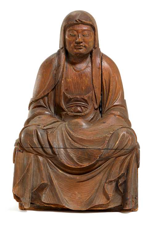 A WOOD FIGURE OF BODHIDHARMA (DARUMA DAISHI).