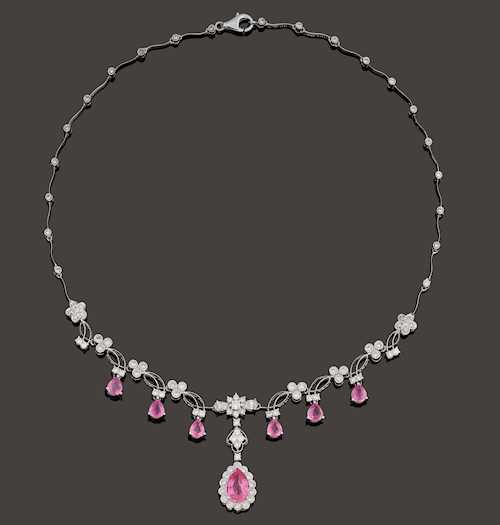 PINK SAPPHIRE AND DIAMOND NECKLACE.