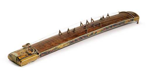 A KOTO (JAPANESE ZITHER) WITH FLORAL LACQUER DECORATION.