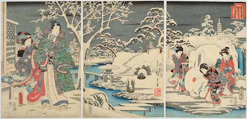 A GENJI TRIPTYCH BY UTAGAWA KUNISADA I (1786–1864) AND UTAGAWA HIROSHIGE I (1797–1858).