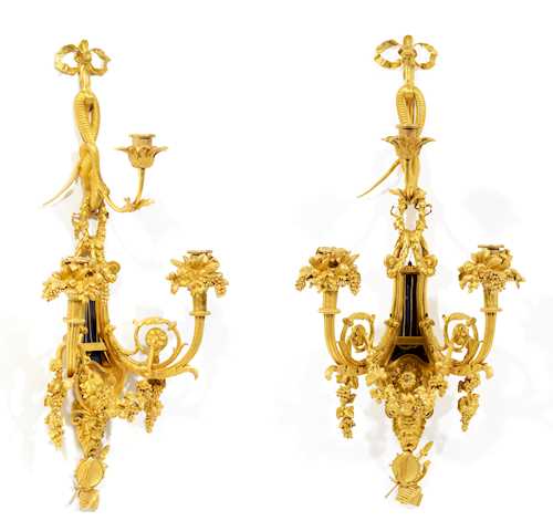 A PAIR OF LYRA SCONCES 'AUX SERPENTS'