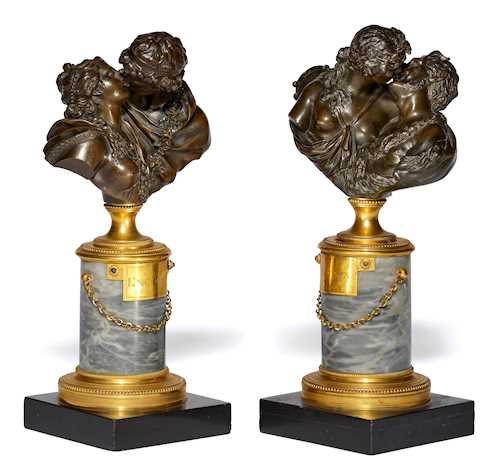 A PAIR OF BRONZE FIGURES "LE BAISER DONNÉ ET LE BAISER RENDU" ("THE KISS GIVEN AND THE KISS RETURNED")