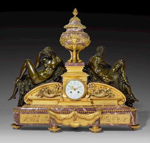 MONUMENTAL MANTEL CLOCK WITH THE ALLEGORIES OF DAY AND NIGHT