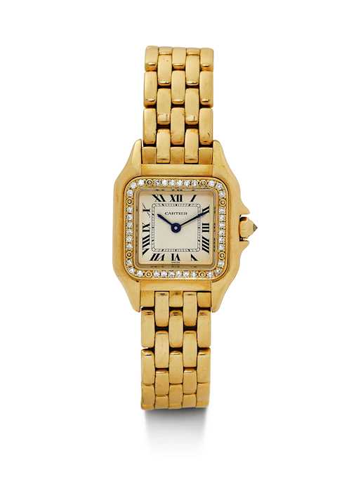 Cartier 'Panthère', fine and elegant Lady's watch with diamond bezel.