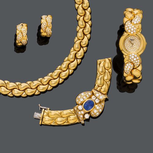 GOLD AND DIAMOND NECKLACE WATCH EAR CLIPS AND RING BY CHOPARD